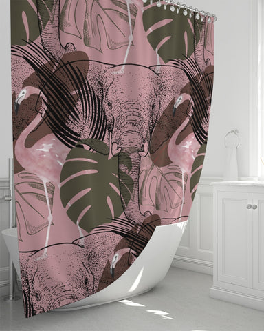 House of Djoser: "Taupe Pink Jungle" Shower Curtain 72"x72"